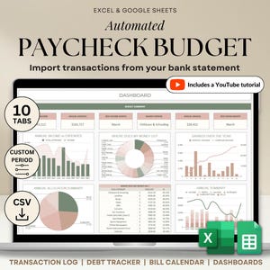 Planificador de presupuesto de sueldo Plantilla de Excel y hojas de cálculo de Google Presupuesto de sueldo semanal Hoja de cálculo de sueldo quincenal Seguimiento de facturas Presupuesto personalizado