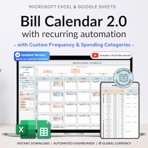 Hoja de cálculo de seguimiento de facturas Hojas de cálculo de Google Excel Calendario de facturas Planificador de facturas inteligente mensual Calendario editable 2026 Calendario de presupuesto Seguimiento de presupuesto