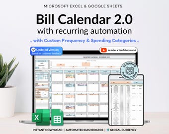 Hoja de cálculo de seguimiento de facturas Hojas de cálculo de Google Excel Calendario de facturas Planificador de facturas inteligente mensual Calendario editable 2026 Calendario de presupuesto Seguimiento de presupuesto