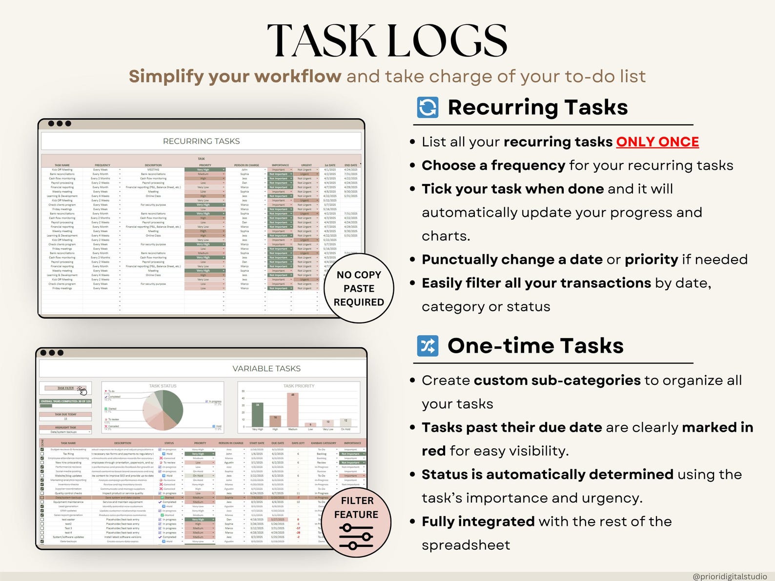 Task Tracker Spreadsheet Template Task Management Google Sheets To-do ...