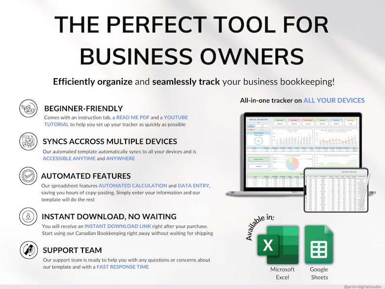 Canadian Bookkeeping Spreadsheet Small Business Bookkeeping Spreadsheet for Income and Expense, Bookkeeping Spreadsheet for Canadians, Income and Expense Business, Google Sheets Template, Excel Spreadsheet, Profit and Loss, Business Accounting, Sales Tax Tracker, Accounting Ledger Template, Business Planner
