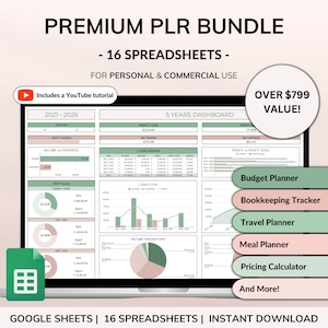 PLR Spreadsheets Bundle Commercial Use PLR Google Sheets Bundle Resell Rights PLR Template Budget Spreadsheet Debt Tracker Bill Calendar