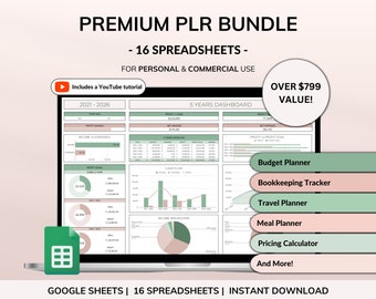 PLR Spreadsheets Bundle Commercial Use PLR Google Sheets Bundle Resell Rights PLR Template Budget Spreadsheet Debt Tracker Bill Calendar