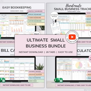 Offre groupée pour petites entreprises, tenue de livres, suivi des stocks, suivi des commandes, produit fait main, calculatrice de prix, calendrier de facturation intelligent, feuille de calcul Google, Excel
