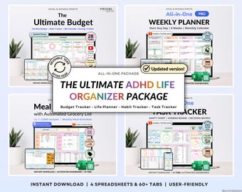ADHD Life Organizer Bundle Annual Budget Planner Google Sheets Budget Spreadsheet Daily Weekly ADHD Planner Meal Planner Task Tracker Excel