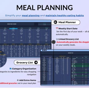 Ultimate Life Organizer Bundle for Excel and Google Sheets in dark mode, perfect for family and individual planning. Complete 2025, 2026, 2027 life planner with budget spreadsheet, habit tracker, task tracker, productivity planner, monthly and annual calendars, dashboards, goal tracking, meal planning, savings and debt tools, net worth and investment trackers. All-in-one digital planner for finance and daily organization. Reuse every year!