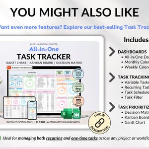 Perfect weekly planner with 1-week view including weekly and daily sections. ADHD weekly planner, time block planner, to do list, goal planner, habit tracker, and productivity planner. Works with Google Sheets and Excel. Ideal for organizing tasks, scheduling your week, tracking goals, and managing personal, family, and work routines efficiently.