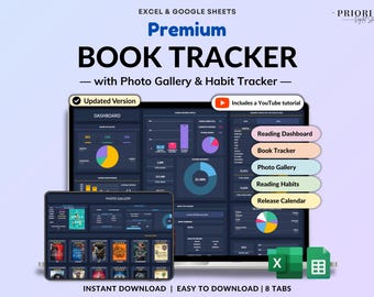 Book Tracker Reading Journal Google Sheets Excel Book Planner Digital Library Book Review Template Book Lover Gift Reading List Organizer