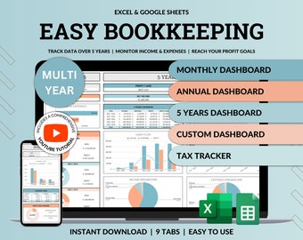 Small Business Bookkeeping Spreadsheet Accounting Template Business Expense Bill Tracker Income Sales Profit Tracker Google Sheets Excel