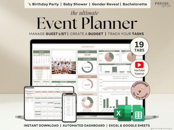 Event Planner Spreadsheet Party Planning Spreadsheet Google Sheets Excel Budget Tracker Bridal Shower Organizer Baby Shower Planner Template