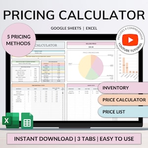 Pricing Calculator for Small Business Google Sheets Excel Business Tracker Handmade Products Pricing Template Profit Margin Pricing Guide