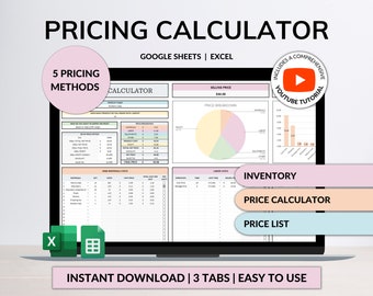 Pricing Calculator for Small Business Google Sheets Excel Business Tracker Handmade Products Pricing Template Profit Margin Pricing Guide