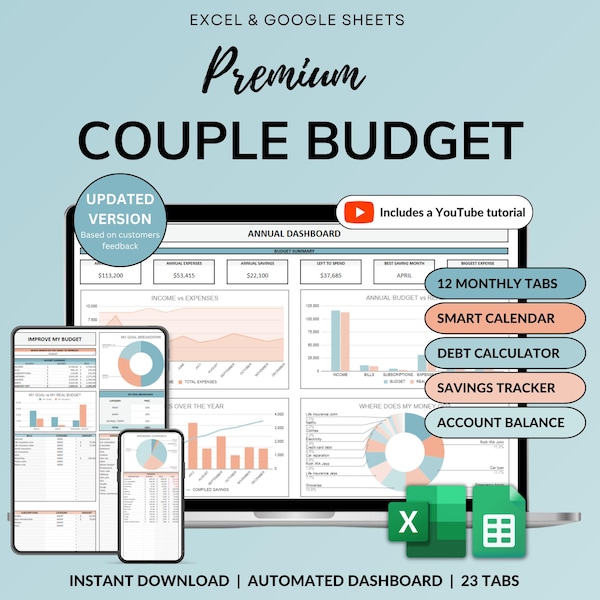 Family Annual Budget Excel Spreadsheet Google Sheets Monthly Biweekly Budget Tracker Couple Financial Planner Bill Calendar Debt Tracker