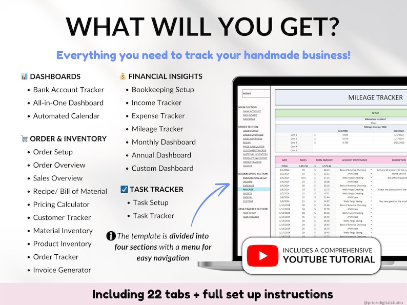 Small Business Bookkeeping Tracker Inventory Tracker Order Tracker Handmade Product Task Tracker Pricing Calculator Google Sheets Excel