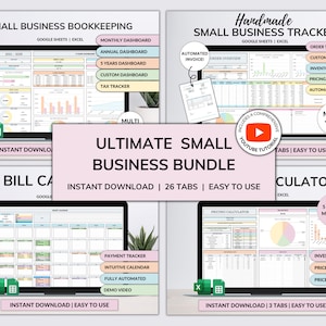 Small Business Bundle Bookkeeping Inventory Tracker Order Tracker Product Handmade Pricing Calculator Smart Bill Calendar Google Sheet Excel