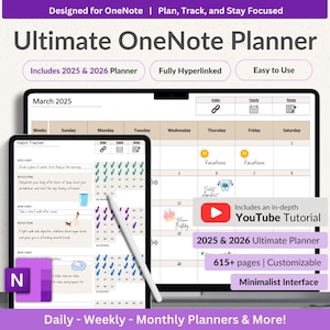 OneNote Digital Planner for 2025 2026 OneNote Template Hyperlinked Daily Planner Monthly Calendar Dated Weekly Planner Organization Planner