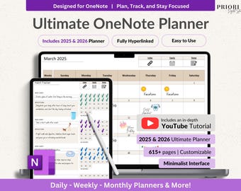OneNote Digital Planner for 2025 2026 OneNote Template Hyperlinked Daily Planner Monthly Calendar Dated Weekly Planner Organization Planner