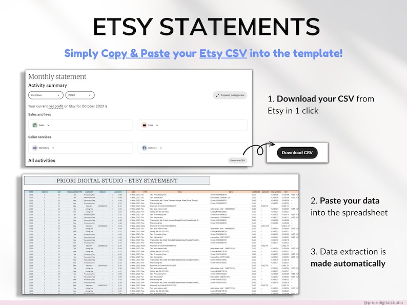 Etsy Seller Bookkeeping Spreadsheet Small Business Planner Income Expense Profit Tracker Google Sheets Excel Accounting Template Tax Tracker