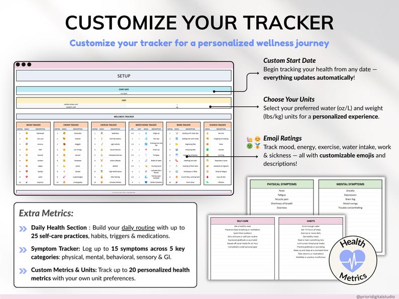Health Wellness Tracker Spreadsheet Google Sheets Chronic Illness Symptom Log Daily Mental Health Journal Pain Tracker Excel Medical Binder Symptom Analyzer Sleep Tracker Medical Record Tracker