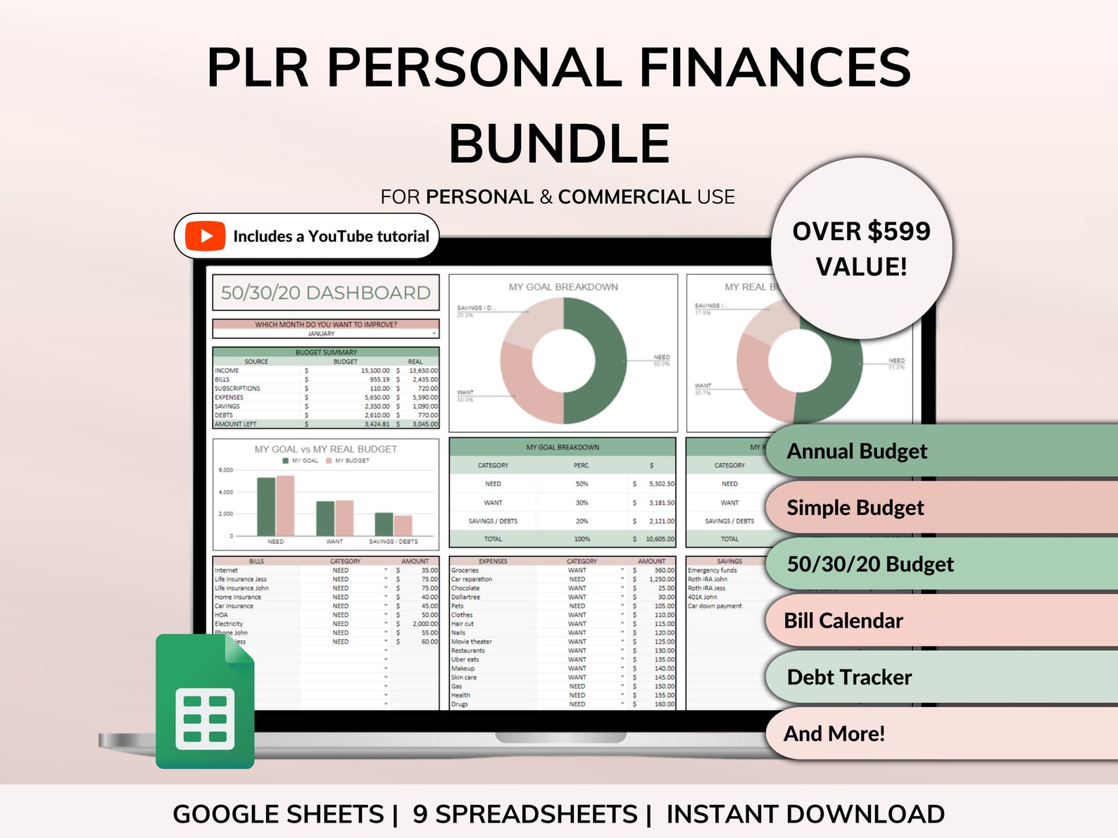 PLR Budget Spreadsheet Bundle Commercial Use PLR Google Sheets Resell ...