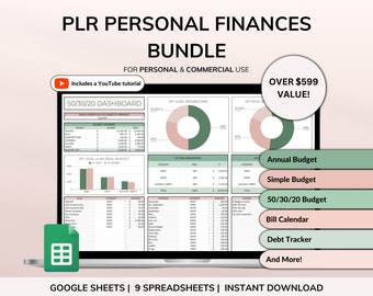 PLR Budget Spreadsheet Bundle Commercial Use PLR Google Sheets Resell Rights PLR Template Budget Spreadsheet Debt Tracker Bill Calendar