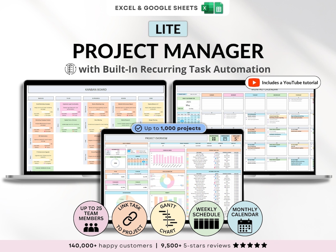Efficient Project Tasker Project Task Tracker Project Management Template Team Manager Excel ...