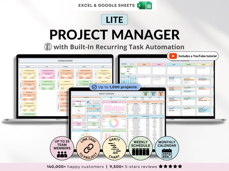 Project Task Tracker Project Management Template Team Manager Excel ...