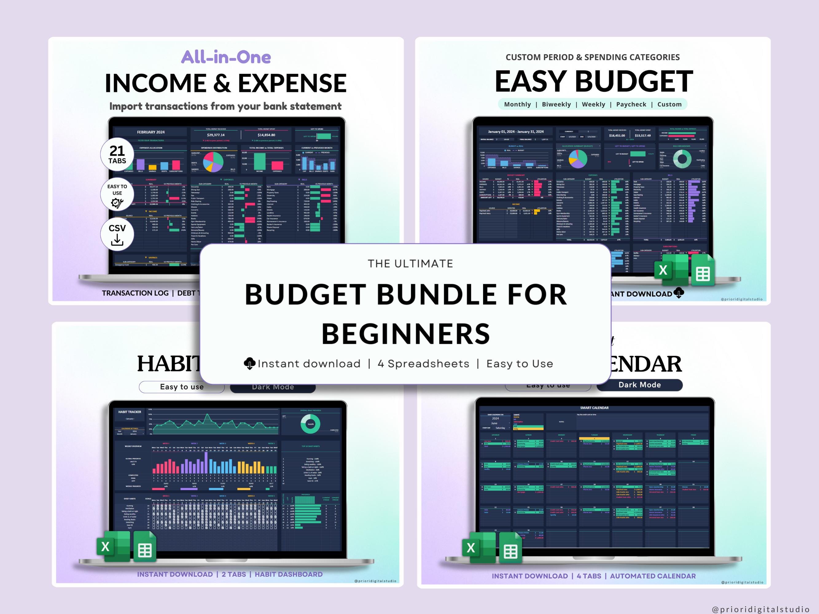 Paycheck Budget Planner Dark Mode Monthly Budget Bill Tracker Excel Spreadsheet Google Sheets Bundle Debt Payoff Tracker Savings Tracker