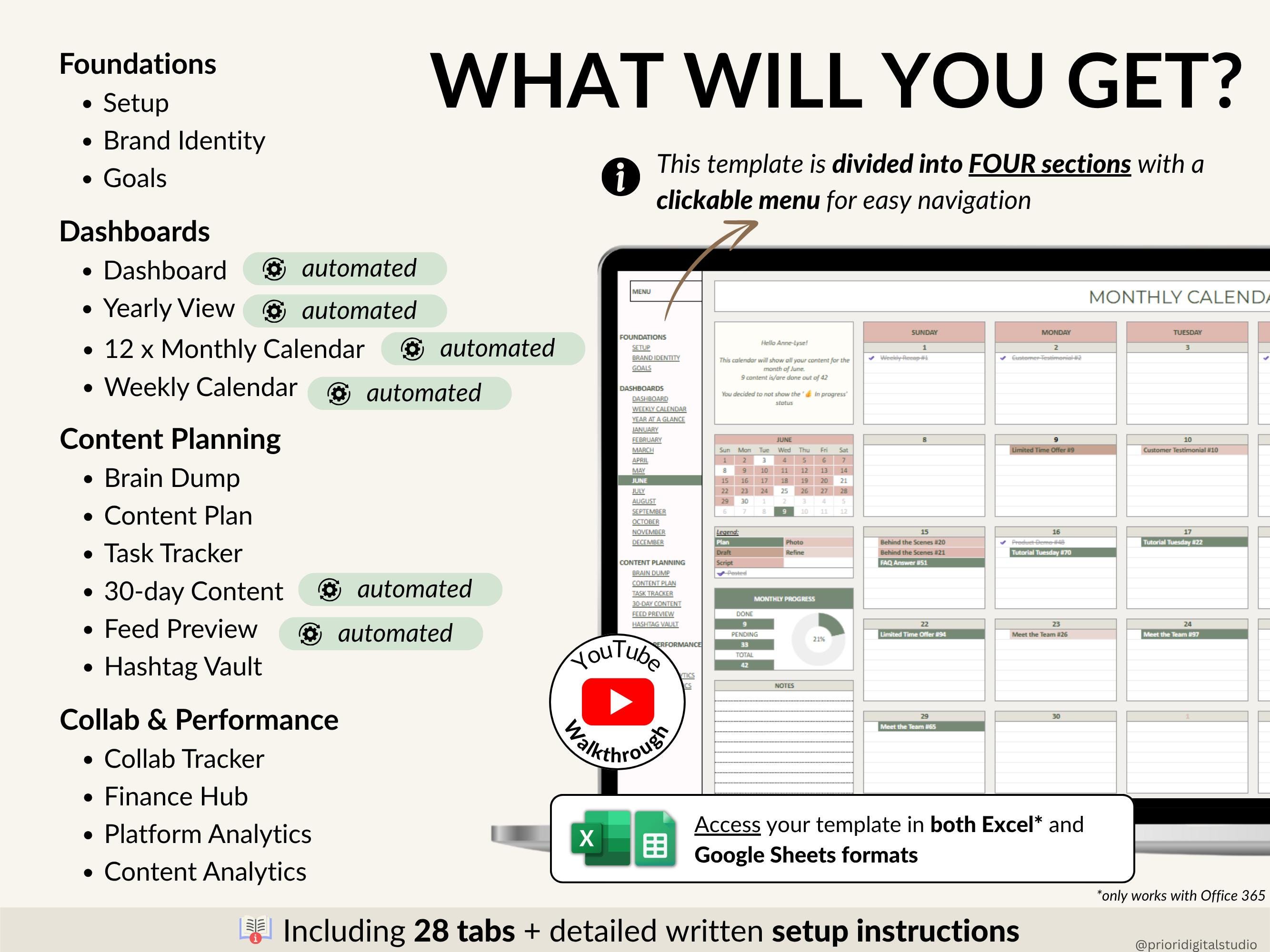 Content Planner Social Media Calendar Spreadsheet Monthly Content ...