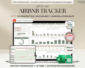 Airbnb-Spreadsheet Ferien-Miet-Tracker Airbnb-Buchhaltung Google Sheets Buchungskalender Einnahmen-Ausgaben-Vorlage Excel Kurzzeitvermietung