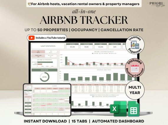 Airbnb Spreadsheet Vacation Rental Tracker Airbnb Bookkeeping Google Sheets Booking Calendar Income Expense Template Excel Short-Term Rental