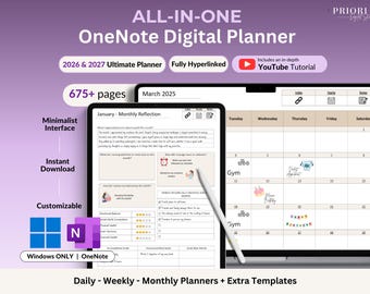 OneNote Planner 2026 2027 Digital OneNote Templates Hyperlinked Planner Daily Weekly Planner Organization Planner Professional OneNote 2026
