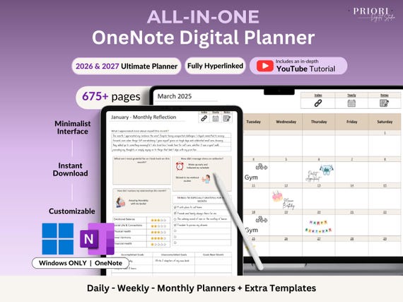 OneNote Planner 2026 2027 Digital OneNote Templates Hyperlinked Planner Daily Weekly Planner Organization Planner Professional OneNote 2026