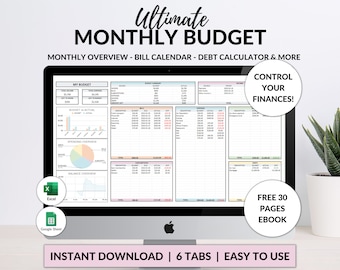 Monthly Budget Spreadsheet Google Sheets Excel Budget Template Savings Tracker Financial Planner Debt Tracker Monthly Paycheck Budget