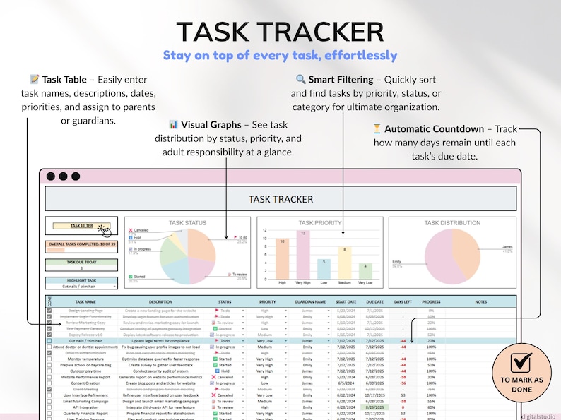 Co-parenting planner for Google Sheets to help divorced or separated parents track custody schedules, child support, shared expenses, and visitation. Includes automated calendar, recurring and one-time schedules, and expense tracking to simplify co-parenting and financial management. Perfect digital tool for organized, stress-free custody and parenting coordination.