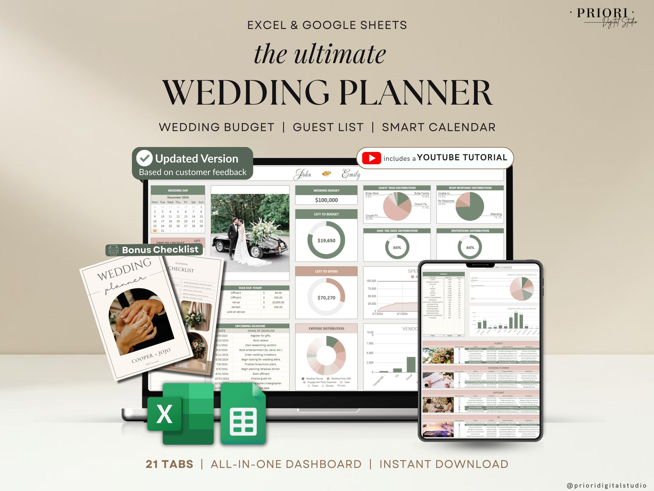Wedding Planner Spreadsheet Wedding Budget Tracker Wedding Timeline Checklist Guest List Tracker Wedding Itinerary Seating Plan Wedding Gift