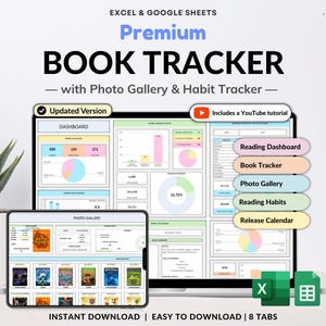Book Tracker & Reading List Planner Google Sheets Excel Reading Tracker Book Review Spreadsheet Template Book Journal Gift for Book Lover