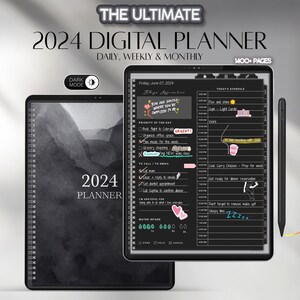 2024 Dark Mode Digital Planner: Goodnotes, Notability Compatible (1400 Pages) (PDF Files)
