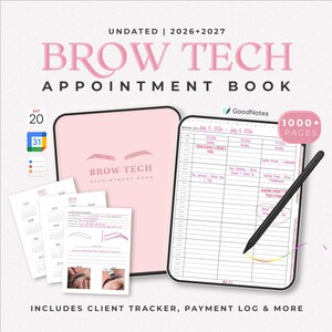Brow Tech Appointment Book: Includes 2026-2027 Calendar, Client Tracker & Session Record (Instant Download)