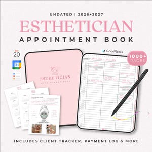 Agenda degli appuntamenti dell'estetista: include calendario 2026-2027, registro clienti e registro dei trattamenti (download immediato)