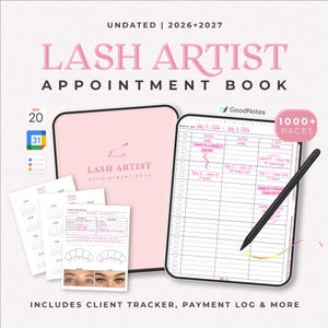 Agenda de compromissos para lash designer: Inclui calendário 2026-2027, controle de clientes e registro de design (download instantâneo)