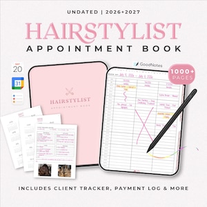 Hairstylist Appointment Book: Includes 2026-2027 Calendar, Client Tracker & Treatment Record (Instant Download)
