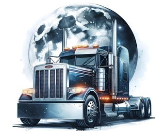 Peterbilt Semi Truck Clipart JPG File, Trucker T Shirt Design Sublimation Logo, Big Truck Garage Wall Decor, 300 DPI High Quality Images