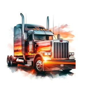 Peterbilt Semi Truck Clipart JPG-Datei, Trucker-T-Shirt Design Sublimationslogo, großer LKW-Garage-Wanddekor, 300 DPI hochwertige Bilder