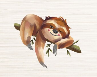 Cute Sloth PNG | Digital Download | Pod Allowed | sublimation PNG | Cute animals PNG | Jungle Sublimation png | Watercolor sloth clipart
