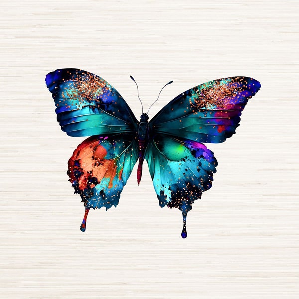 Lebendige farbige Schmetterling PNG, sofortiger digitaler Download, T-Shirt Sublimation Png, niedliche Tiere Grafik, Aquarell Themen Clipart Kinder Dekor