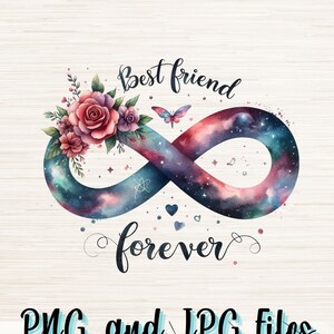 Melhor amigo para sempre arquivo PNG do símbolo do infinito, download digital, pod permitido, sublimação de logotipo de camiseta Bestie, decalque de clipart gráfico de tatuagem