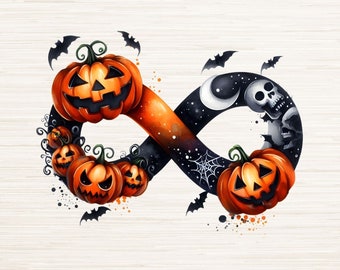 Halloween Themed Infinity Symbol Png JPG File, Digital Download, Pod allowed, Spooky T Shirt Logo Sublimation, Pumpkin Graphic Clipart Decal