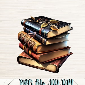 Może przedstawiać: Stosik pięciu starych książek z ozdobnymi okładkami i złotymi akcentami. Górna książka ma wzór liści i ciemnoniebieską okładkę.