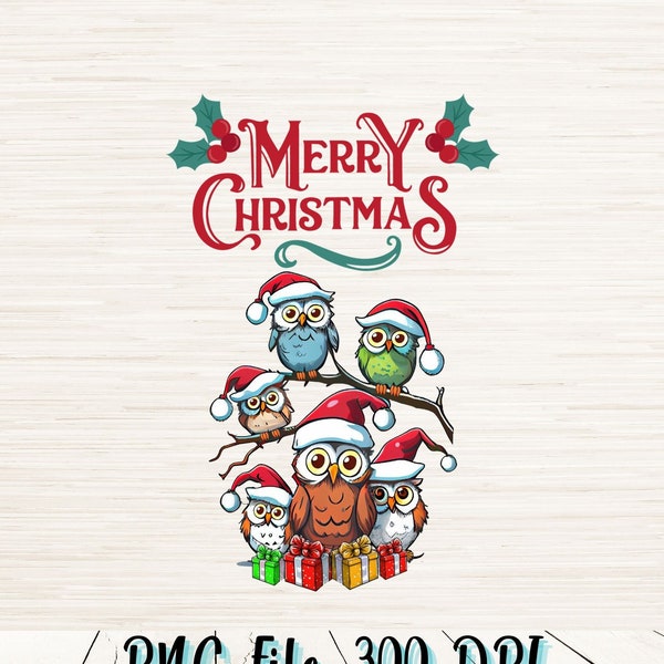 Merry Christmas Owl Family PNG | Digital Download | Holiday Cheer | Cute Character TShirt Sublimation |Wildlife Art| Retro Vintage Clipart